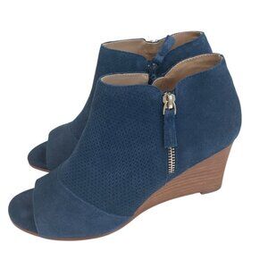 Violet & Red Reese Navy Suede Wedge Booties‎ Size 7 Open-toe Everyday Comfort